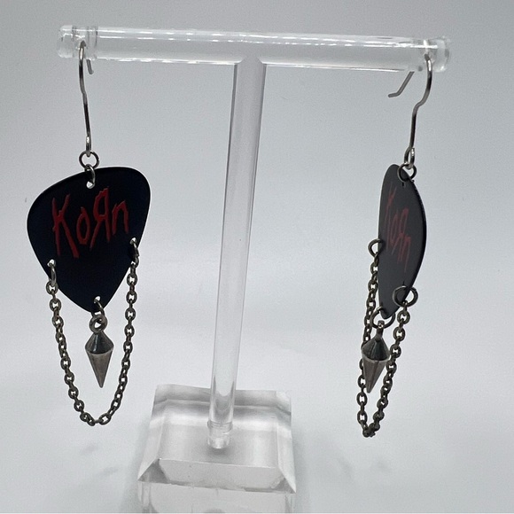 Korn Guitar Pick Dangle Earrings - Picture 2 of 7